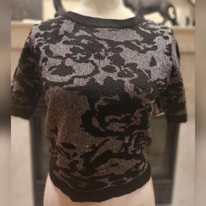 Skies Are Blue Short Sleeve Sweater in Shimmery Black and Silver